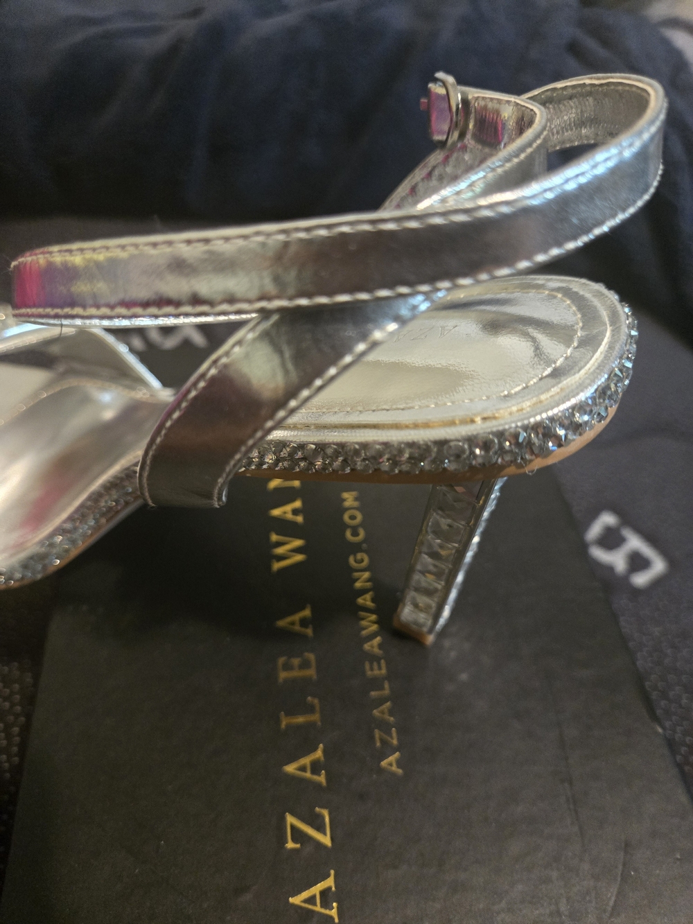 Azalea Wang Silver Crystal Strappy High Heel Sandals - Picture 5 of 5